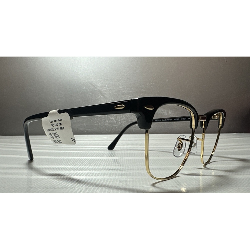 Ray-Ban Frames RB3016 CLUBMASTER W0365 Black Gold Square 51-21-145 Retail $299
